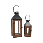 Lantern- Hartford Wooden Black Metal Top - Set of 2